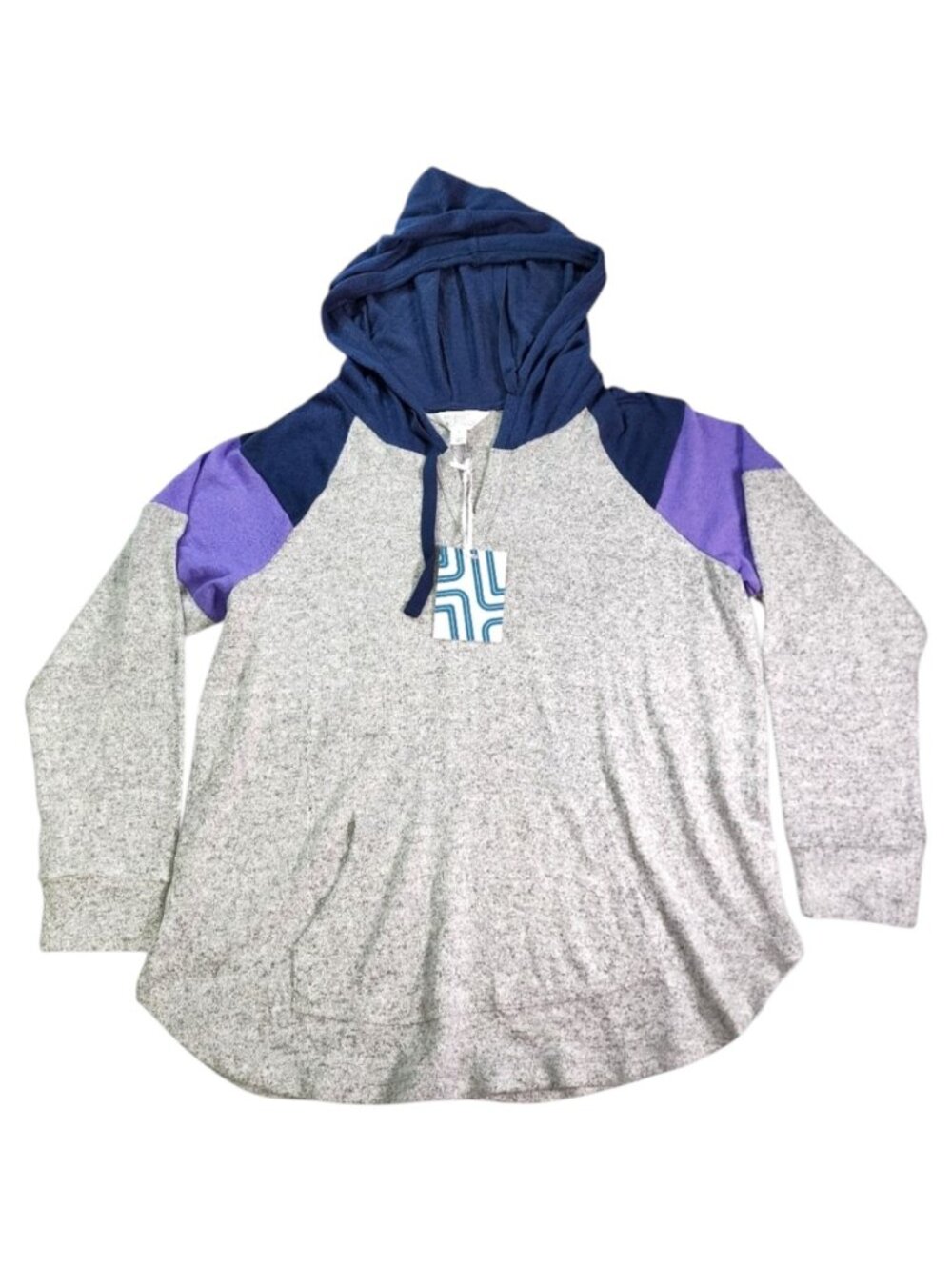 Market & Spruce Dayana Colorblock Soft Knit Hoodie Blue Purple Medium
